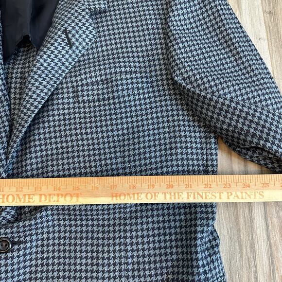 VTG Oxxford Clothes Blazer Crown Cashmere Houndstooth Size 46R Blue Navy Jacket - Picture 8 of 10